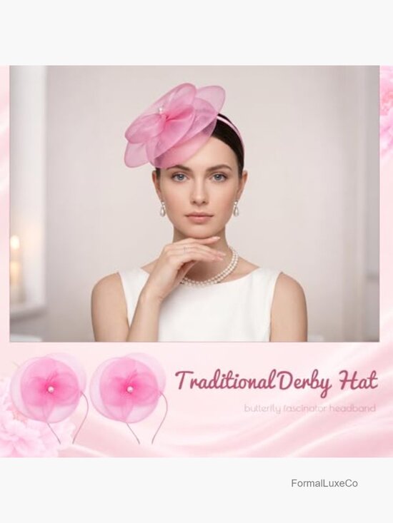 Tea Party Derby Hat with Hair Clip & Headband - Elegant Fascinator